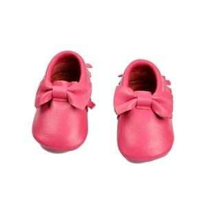 Pink bow genuine Leather fringe Moccasins